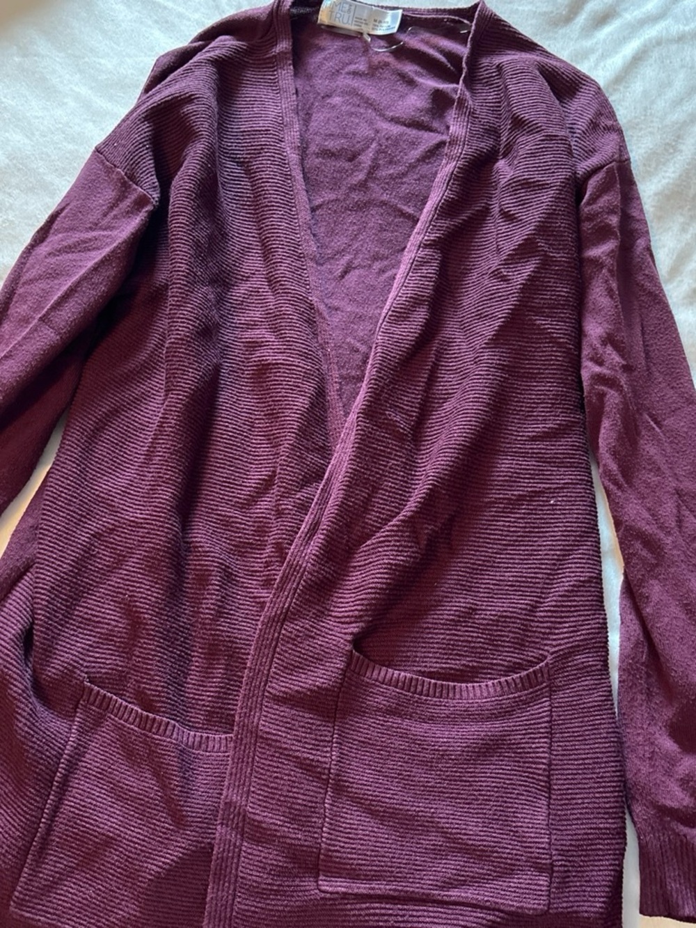 Women’s Open-Front Burgundy Cardigan with Pockets